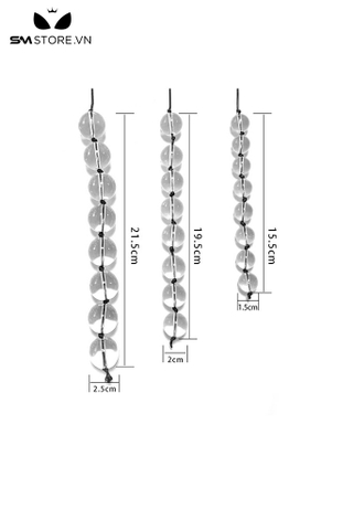 SMT484 - Anal beads thủy tinh chuỗi 8 hạt màu trắng 3 size