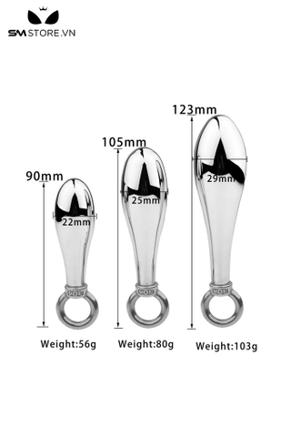 SMT2470 - Phích cắm hậu môn inox có móc treo có 3 kích cỡ