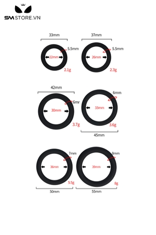 SMT474 - Combo 6 cockrings vòng đeo dương vật silicon màu đen