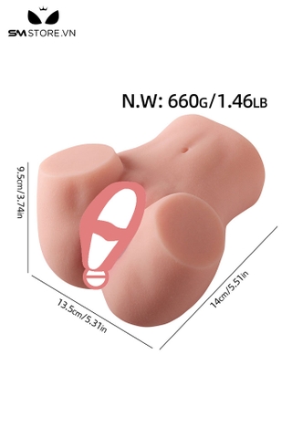 SMT2752 - Mông giả nguyên khối silicon lỗ âm đạo và hậu môn dài 14cm