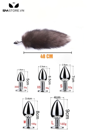 SMT287 - butt plug đuôi cáo màu trắng lông xù dài 48cm