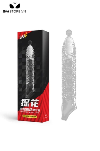 SMT493 - Bao cao su đôn dên silicon rung phần đầu khấc dài 22cm