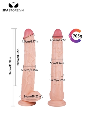 SMT1620 - Dương vật giả silicon mềm dẻo dài 34cm có gân nổi