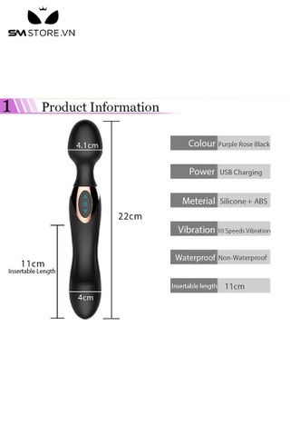 SMT1121 - Chày rung 2 đầu silicon với 10 chế độ dùng sạc dài 22cm