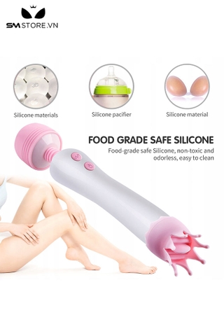 SMT467 - Chày rung đầu lưỡi vương miện silicon dài 17cm màu trắng