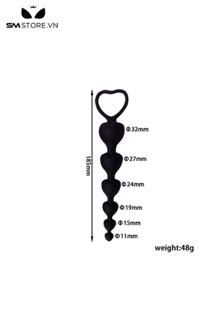 SMT116 - Anal beads silicon hình trái tim chuỗi 6 hạt dài 18,5 cm