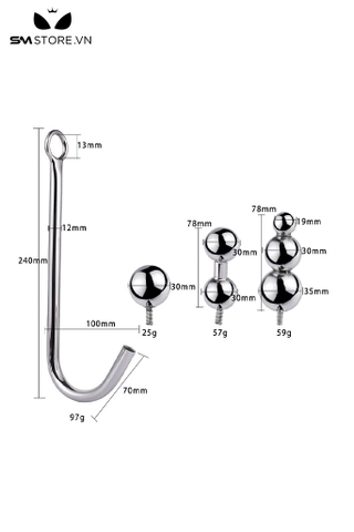 SMT450 - Bộ 3 Anal hook  gắn bi tháo rời chất liệu kim loại dài 318mm