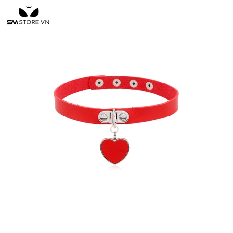 SMP098 - Vòng cổ chocker trái tim đặc với chất liệu da PU