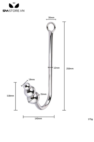 SMT449 - Anal hook  gắn 3 bi chất liệu kim loại dài 368mm màu trắng