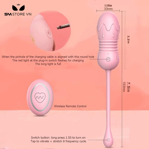 SMT526 - Trứng rung silicon điều khiển từ xa màu hồng dài 19.3cm