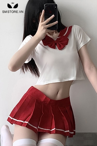 SMS112 - Trang phục cosplay học sinh áo hở eo mix chân váy xếp ly