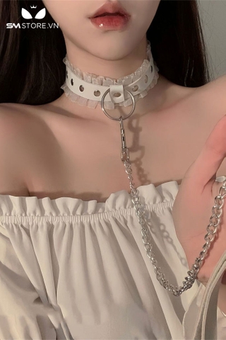 SMP192 - Vòng cổ choker đính đinh tán với viền ren có quai điều chỉnh