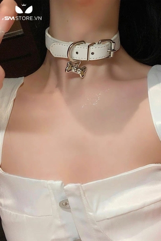SMP195 - Vòng cổ choker nữ hình xương đòn họa tiết chân mèo có nấc chỉnh