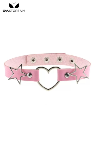 SMP201 - Vòng cổ choker trái tim rỗng đính hình ngôi sao da PU