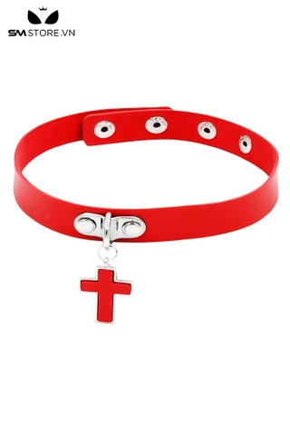 SMP203 - Vòng cổ choker nữ da PU hình chữ thập có nấc điều chỉnh