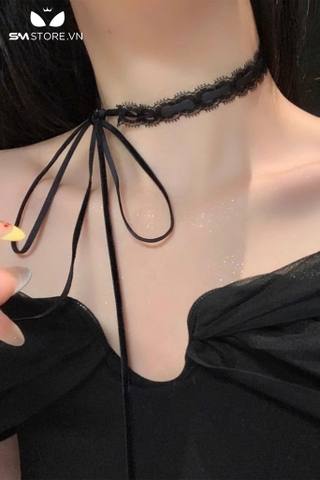 SMP204 - Choker vòng cổ nữ viền ren có dây buộc nơ dài 120cm