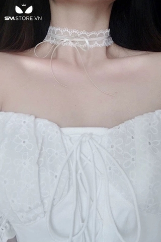 SMP209 - Choker vòng cổ dạng ren lưới đính nơ có nấc gài điều chỉnh