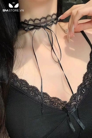 SMP209 - Choker vòng cổ dạng ren lưới đính nơ có nấc gài điều chỉnh