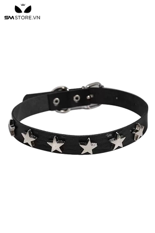 SMP210 - Vòng cổ choker nữ da PU họa tiết ngôi sao kim loại quanh