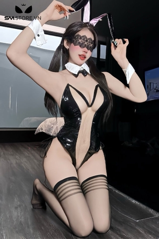 SMS1003 - Cosplay thỏ với áo bodysuit trong suốt hở ngực gợi cảm
