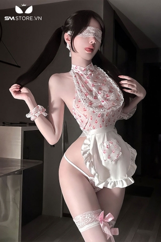 SMS870 - Cosplay hầu gái họa tiết quả đào mix quần lọt khe gợi cảm
