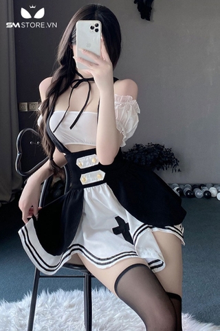 SMS884 - Cosplay sơ sexy với váy ngủ xòe xẻ tà quần lọt khe