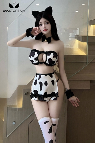 SMS926 - Cosplay bò sữa với áo ngực mix chân váy hở mông gợi cảm