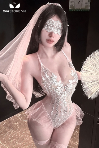 SMS932 - Trang phục cosplay cô dâu gợi cảm xuyên thấu hở lưng