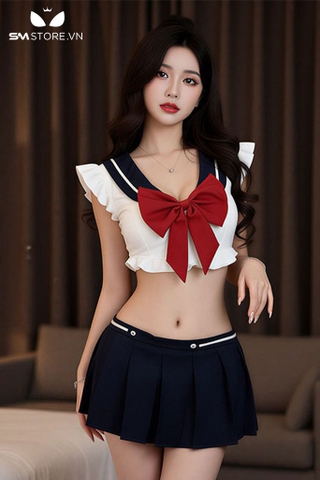 SMS951 - Set đồ ngủ học sinh với áo croptop mix chân váy xếp ly