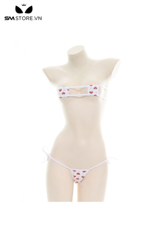 SMS988 - Bikini siêu nhỏ với áo hình vuông có dây buộc sau họa tiết dâu tây