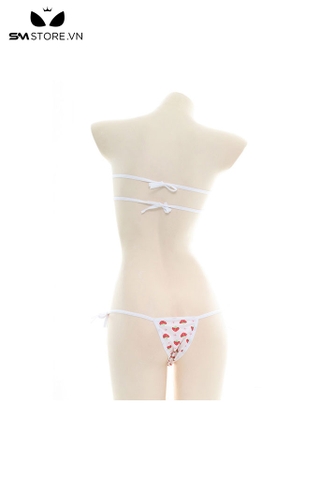 SMS988 - Bikini siêu nhỏ với áo hình vuông có dây buộc sau họa tiết dâu tây
