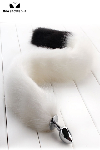 SMT041 - butt plug hình thoi gắn đuôi cáo 2 màu đen trắng dài 78 cm
