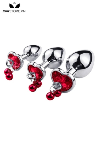 SMT1361 - Butt plug hậu môn bằng inox gắn ngọc tròn mix chuông có 3 size