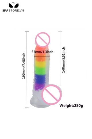 SMT2993 - Cu giả silicon dính tường 7 sắc cầu vồng dài 19cm