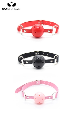 SMT208 - ball gag khóa miệng có lỗ thiết kế dây da quai gài