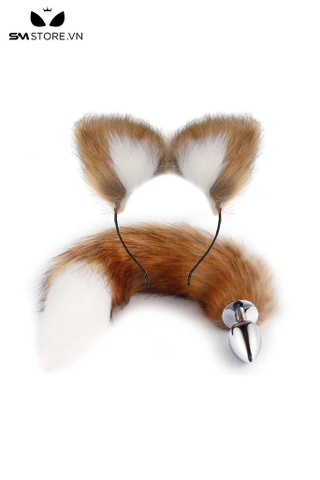 SMT283 - Set 2 món đồ đuôi cáo cắm hậu môn và bờm màu nâu trắng