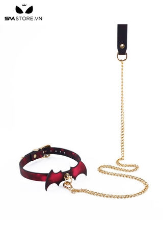 SMT2981 - Xích cổ SM hình cánh rơi giả da PU dài 45cm phối màu đen đỏ
