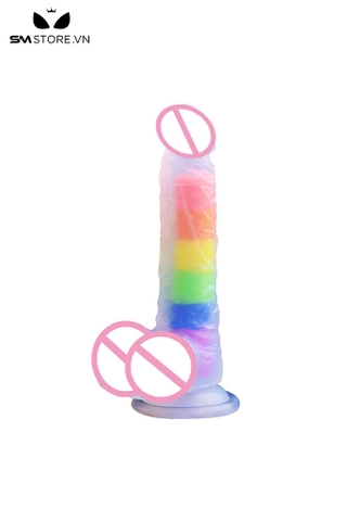 SMT2993 - Cu giả silicon dính tường 7 sắc cầu vồng dài 19cm