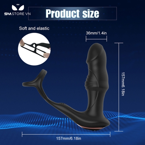 SMT3051 - Vòng rung dương vật kèm máy rung hậu môn có 10 chế độ