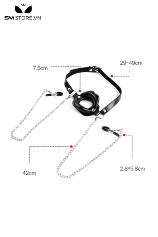 SMT3172 - Mouth gag kèm 2 dây kẹp núm vú có dây xích inox kèm