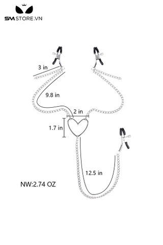 SMT3175 - Kẹp âm vật 3 đầu thiết kế hình trái tim rỗng ở giữa bằng inox
