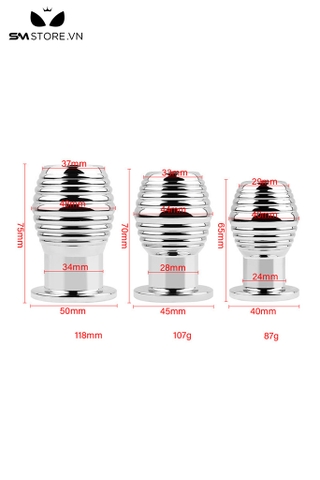 SMT3184 - Butt plug inox rỗng ruột thiết kế xoắn ốc có 3 kích cỡ