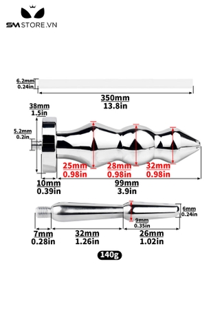 SMT3206 - Dụng cụ thụt rửa hậu môn bằng inox với butt plug 3 tầng