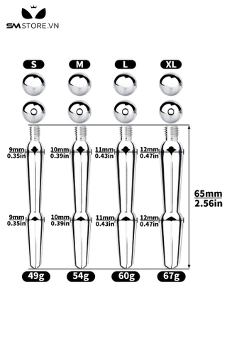 SMT3208 - Sounding inox niệu đạo có bi tròn đầu tháo rời kèm 3 size