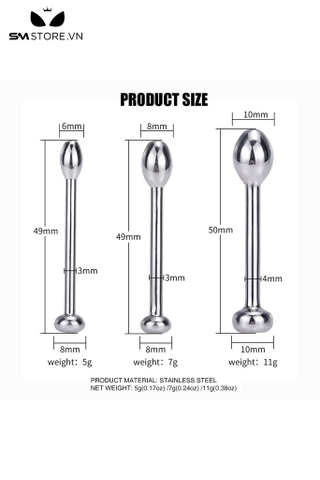 SMT3213 - Đồ chơi niệu đạo sounding inox với hình bóng bầu dục có 3 size