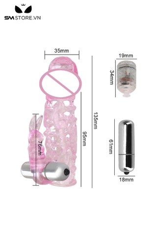 SMT3227 - Bao cao su có rung đôn dên và nhánh tai thỏ dài 135mm