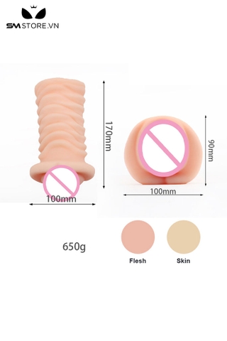 SMT3455 - Âm đạo giả cầm tay silicon đàn hồi vân ngang dài 17cm