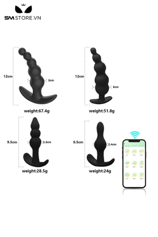 SMT3503 - Combo 4 anal bead hậu môn điều khiển từ xa với chuỗi bi liền