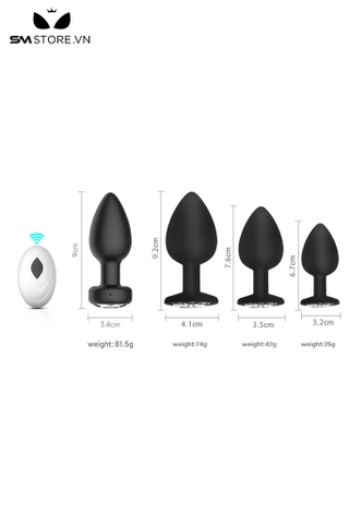 SMT3509 - Set 4 butt plug hậu môn điều khiển từ xa sạc điện đế đính hạt