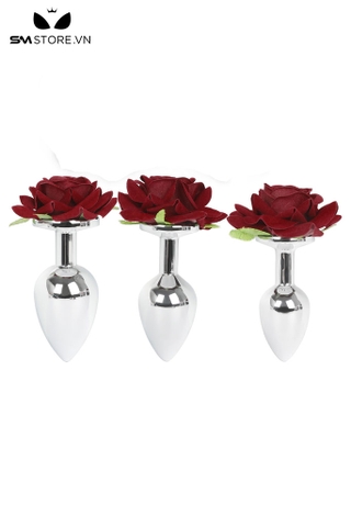 SMT3537 - Butt plug hậu môn inox không gỉ đế hình bông hoa hồng đỏ